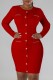 Red Casual Solid Basic O Neck Long Sleeve Dresses
