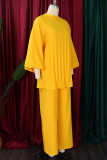 Yellow Elegant Solid Patchwork O Neck Long Sleeve Two Pieces