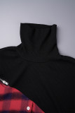 Black Red Casual Plaid Patchwork Zipper Turtleneck Long Sleeve Dresses