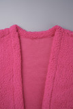 Rose Red Casual Solid Cardigan Outerwear