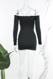 Green Sexy Casual Solid Hollowed Out Backless Off the Shoulder Long Sleeve Dresses