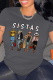 Dark Gray Casual Street Print Patchwork Letter O Neck T-Shirts