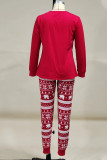 Red Casual Print Christmas Tree Patchwork Christmas Day Sleepwear
