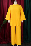 Yellow Elegant Solid Patchwork O Neck Long Sleeve Two Pieces
