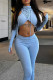 Blue Street Solid Bandage Patchwork Hooded Collar Long Sleeve Two Pieces