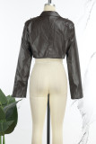 Brownness Casual Solid Cardigan Turndown Collar Outerwear