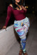 Red Casual Print Patchwork Asymmetrical Collar Long Sleeve Two Pieces