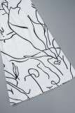 White Casual Print Patchwork Half A Turtleneck Regular Jumpsuits