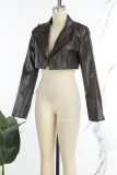Brownness Casual Solid Cardigan Turndown Collar Outerwear