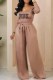 Light Brown Casual Print Letter U Neck Long Sleeve Two Pieces