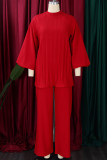 Red Elegant Solid Patchwork O Neck Long Sleeve Two Pieces