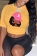Yellow Street Basis Print Patchwork O Neck T-Shirts