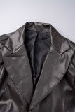 Brownness Casual Solid Cardigan Turndown Collar Outerwear