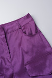 Purple Casual Street Solid Patchwork Pocket Straight High Waist Straight Solid Color Bottoms