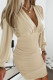 Khaki Casual Solid Patchwork V Neck Long Sleeve Dresses