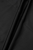 Black Street Solid Slit Zipper Asymmetrical Collar Pencil Skirt Dresses