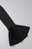 Black Street Solid Slit Zipper Asymmetrical Collar Pencil Skirt Dresses