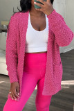 Rose Red Casual Solid Cardigan Outerwear