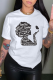 White Daily Vintage Print Patchwork O Neck T-Shirts