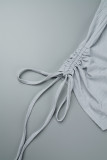 Grey Sexy Solid Backless Hooded Collar Skinny Rompers