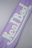 Purple Casual Print Basic Regular High Waist Conventional Positioning Print Trousers