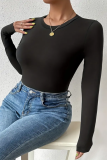 Black Casual Daily Solid Patchwork O Neck Tops