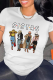 White Casual Street Print Patchwork Letter O Neck T-Shirts