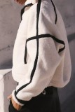 White Casual Solid Patchwork Zipper Collar Tops