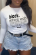 White Daily Print Patchwork Letter O Neck Tops