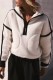 White Casual Solid Patchwork Zipper Collar Tops