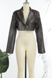 Brownness Casual Solid Cardigan Turndown Collar Outerwear