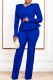 Blue Casual Solid Flounce V Neck Long Sleeve Two Pieces