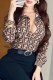 Brown Sexy Print Letter Turndown Collar Tops