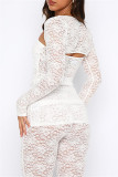 White Sexy Casual Solid See-through Strapless Long Sleeve Three Piece Set