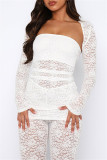 White Sexy Casual Solid See-through Strapless Long Sleeve Three Piece Set