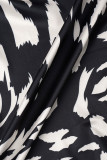 Black White Sexy Print Bandage Backless Slit Halter Sleeveless Dress Dresses