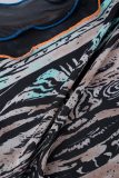Black Casual Print Basic U Neck Tops