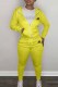 Yellow Casual Print Letter Hooded Collar Long Sleeve Two Pieces