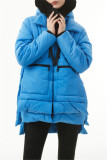 The cowboy blue Casual Solid Patchwork Hooded Collar Outerwear