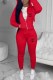 Red Casual Print Letter Hooded Collar Long Sleeve Two Pieces