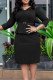 Black Elegant Solid Patchwork Fold With Belt Zipper V Neck Pencil Skirt Dresses（Belt Included）