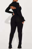 Black Sexy Casual Solid Basic Turtleneck Long Sleeve Two Pieces