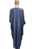 Blue Casual Street Solid Patchwork V Neck Half Sleeve Loose Denim Dresses