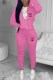 Pink Casual Print Letter Hooded Collar Long Sleeve Two Pieces