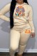 Khaki Casual Character Print Letter Hooded Collar Long Sleeve Two Pieces