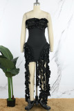 White Sexy Solid Tassel Patchwork High Opening Strapless Long Dress Dresses