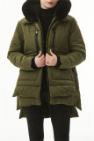 Army Green Casual Solid Patchwork Hooded Collar Outerwear