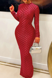 Red Sexy Casual Solid Color Half A Turtleneck Long Dress