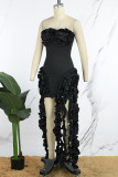 White Sexy Solid Tassel Patchwork High Opening Strapless Long Dress Dresses