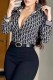 Black And White Sexy Print Letter Turndown Collar Tops